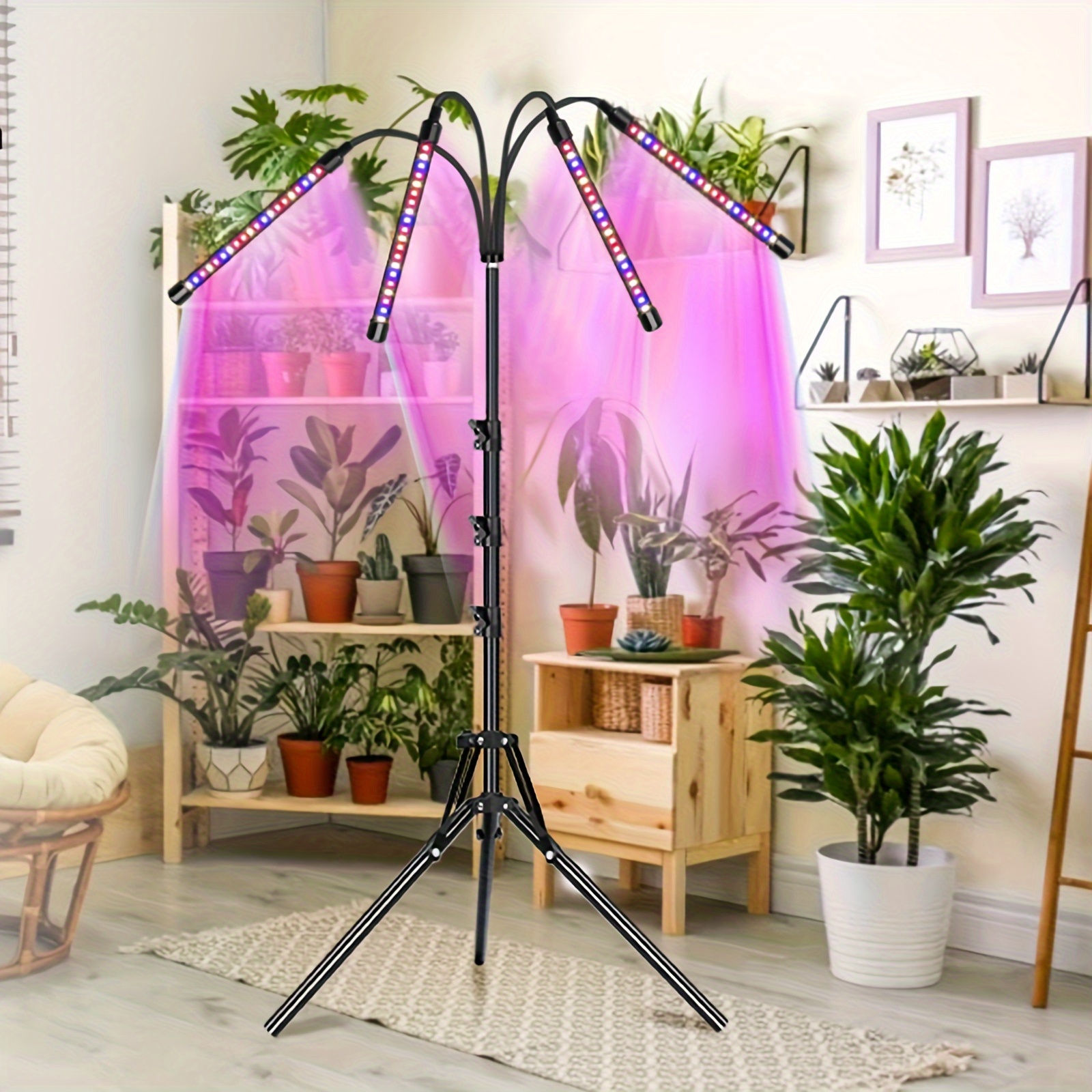 

1 Piece Of Indoor Plant Growth Light, With 4/5/6 Lamp Heads, Floor Type And Clip Of Led Plant Light, 10 Of Adjustment, 3/9/12h Timer, Adjustable Gooseneck