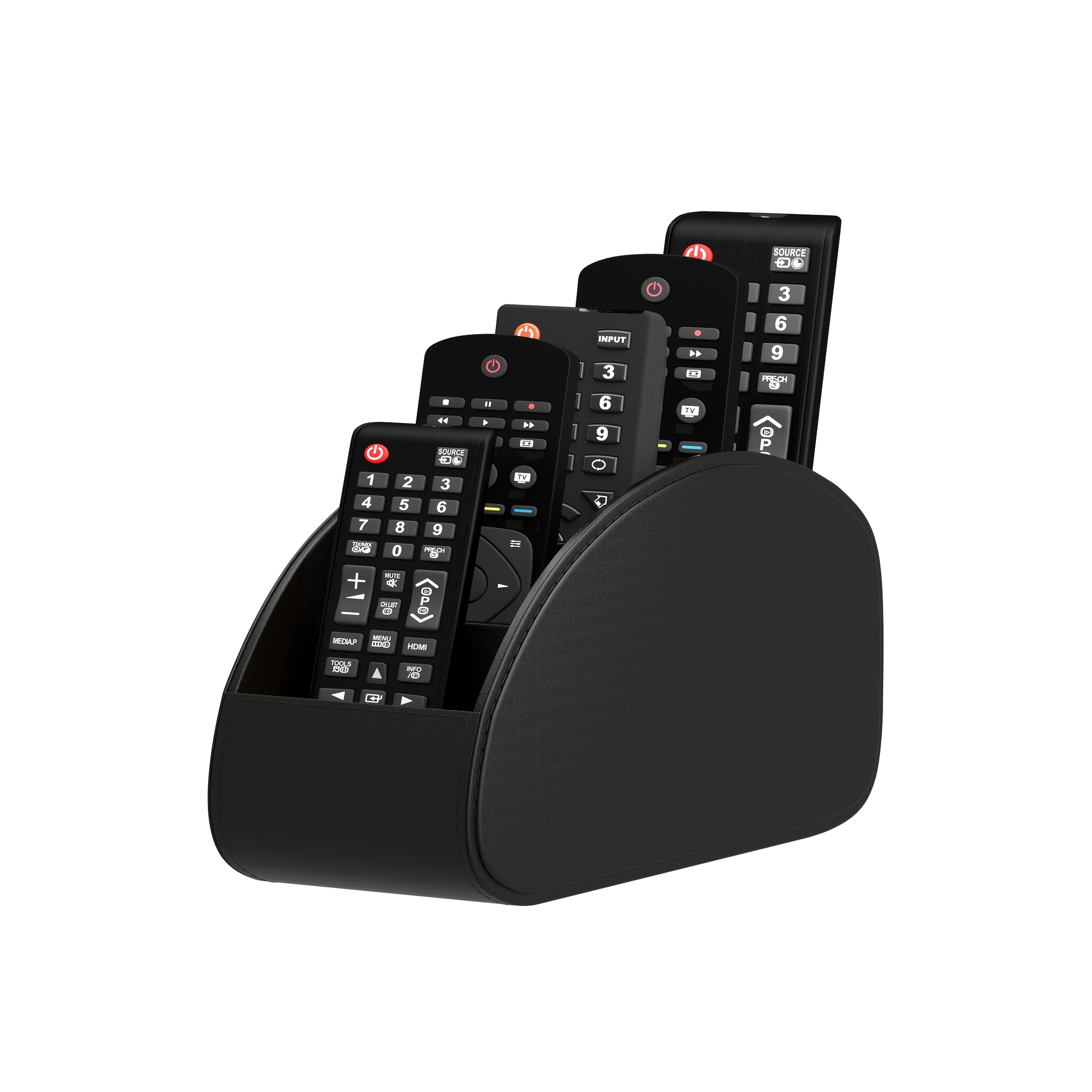 TEMU 1pc Zwarte Kunstleren Afstandsbedieninghouder Met 5 Kompartimenten - Universele Desktop Organizer Voor TV, DVD, Blu-Ray, Mediaplayer,