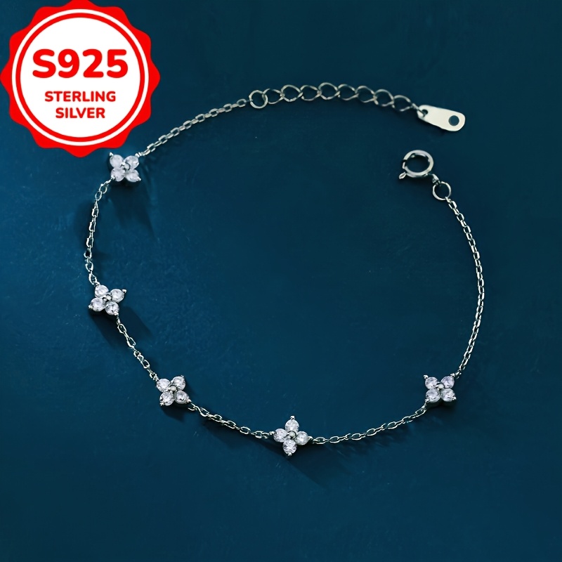 Women's S925 Silvery Four-Leaf Clover Bracelet, Lucky Gift