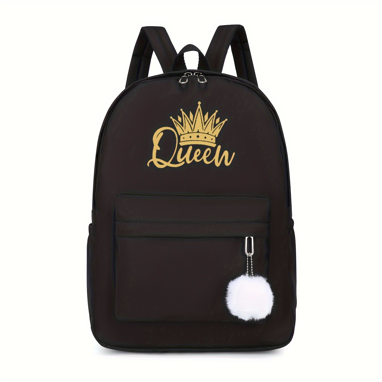 Chic Black Nylon Backpack Letter Design Temu