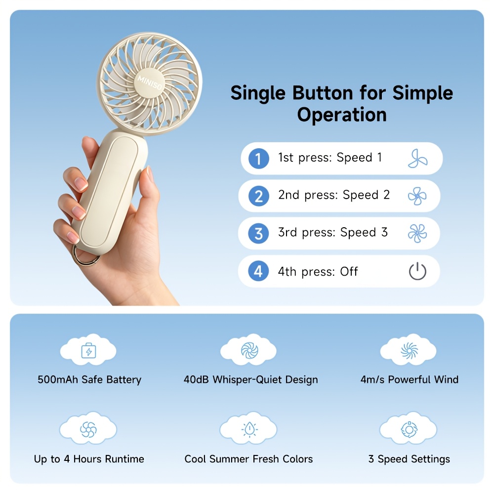 rechargeable battery handheld fan with carabiner clip desktop and personal use for outdoor travel camping hiking makeup gifts for girlfriend or boyfriend Product details 5