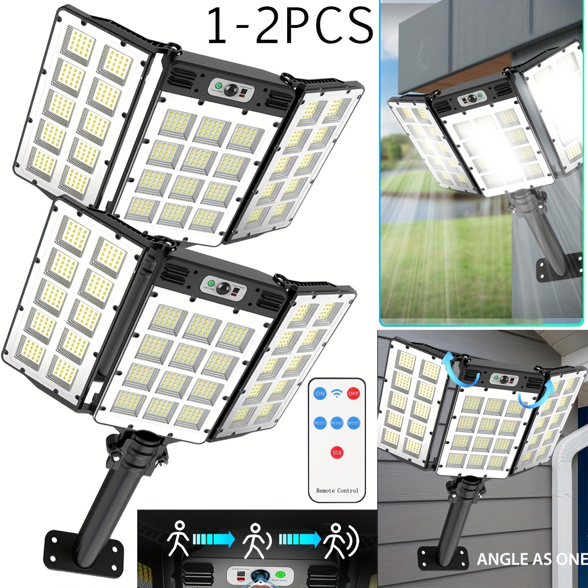 

1-2pcs Solar Flood Lights Outdoor Motion Sensor, 800 Leds 5000lm Solar Security Lights, Remote Control, 3 3 , Motion Sensor Outdoor Lights For Outside