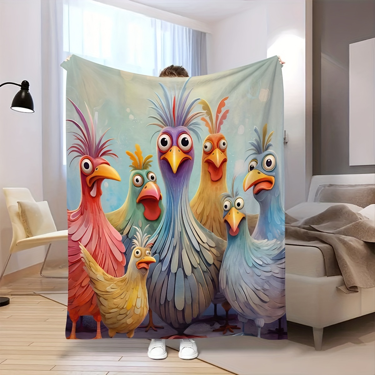 

Painting Chicken Flannel Shawl Blanket - Universal, Suitable For Sofa, Bed, Office And Camping Gift Blanket