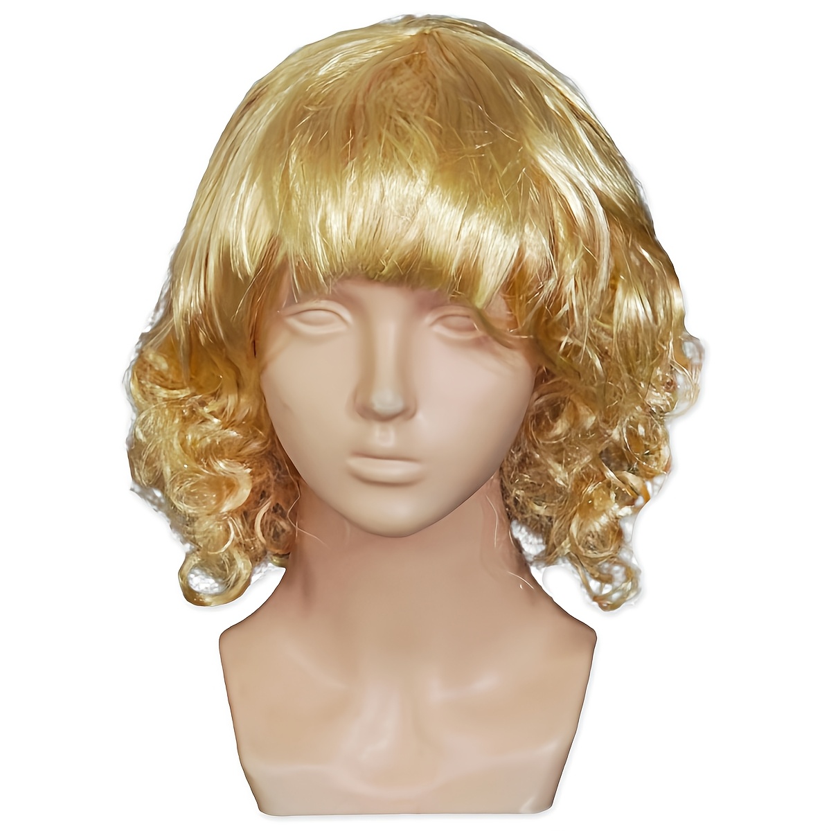 TEMU Golden Short Wavy Wig, Handcrafted Styling, Lightweight And Breathable, Halloween, Christmas Party Costume, Daily Wear