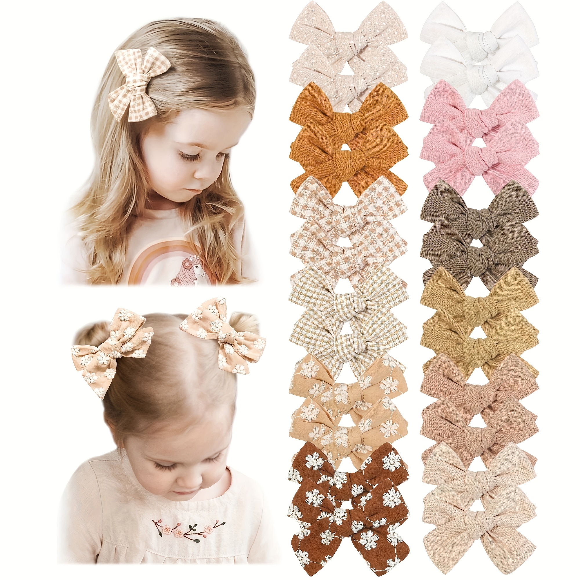 

24pcs Sweet Plaid/solid Colored/floral Bow Hair Clips, Suitable For Party Holiday Hair Styling, Perfect Gifts For Girls