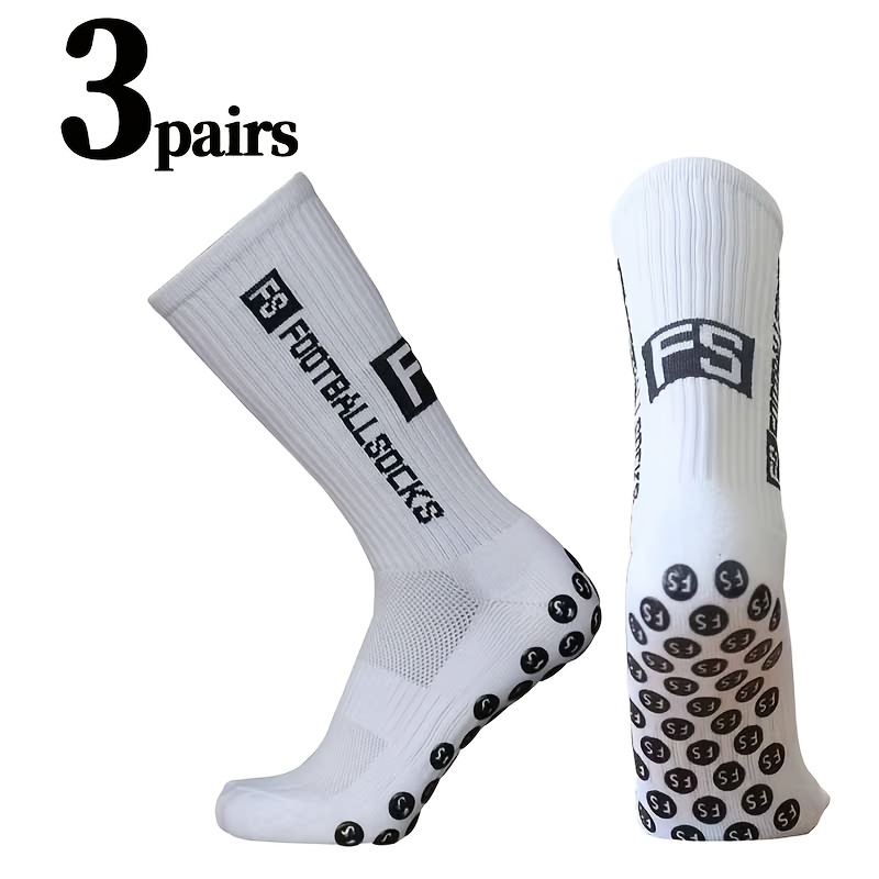 TEMU Random 3 Pairs Mid-calf Moisture-wicking Anti-slip Soccer Socks, Football Additions, Men's Rubber Anti-slip Towel Bottom Athletic Socks, Durable