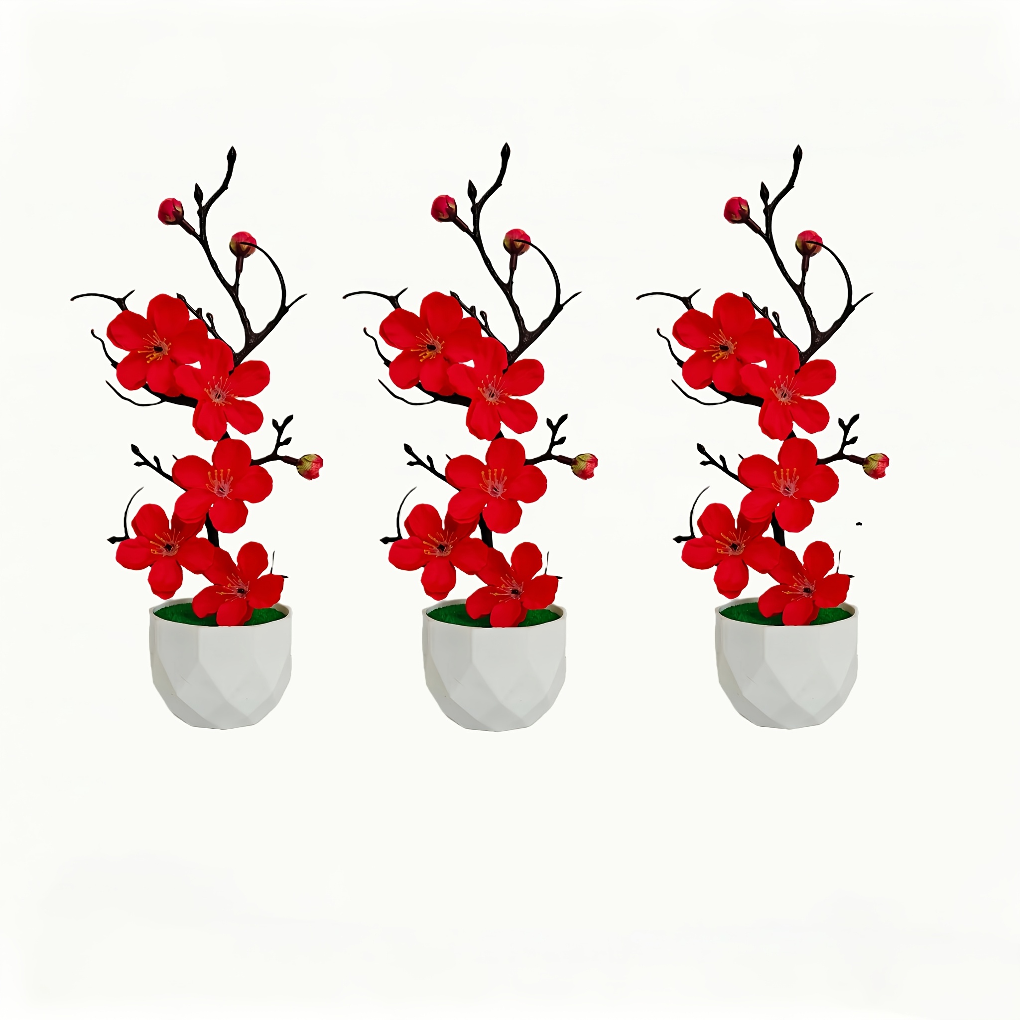 Image of 3pcs Set/combination, Artificial Plum Blossoms With A Vase, Realistic Touch, Fade-resistant, Easy To Clean, Suitable For Home Decor, Living Room, Bedroom, Study, Kitchen, And Bathroom Decoration