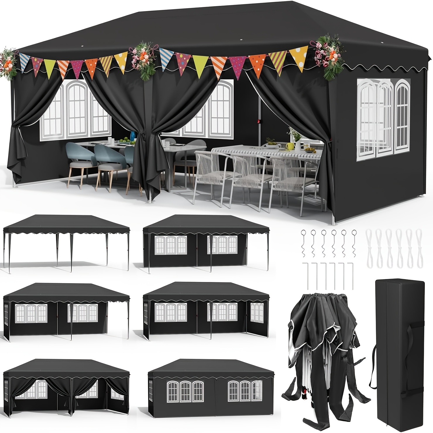 Image of Carport, Outdoor Tent, 3x6 Meters, Folding Canopy, 420d Oxford Cloth Material, Steel (frame), With 4 Sandbags, Party Tent, Garden Gazebo, Suitable For Festivals, Camping, Picnics, ' Markets