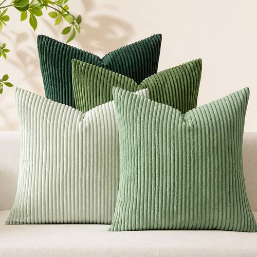4er-set, salbeigrüne cord-streifen-kissenbezüge, moderne bauernhaus-luxus-kissenhüllen, weiche, ästhetische kissenbezüge 16/18/20 zoll, rustikale wohnkultur für couch sofa bett outdoor, frühling sommer innenraum dekoration, keine füllungen enthalten