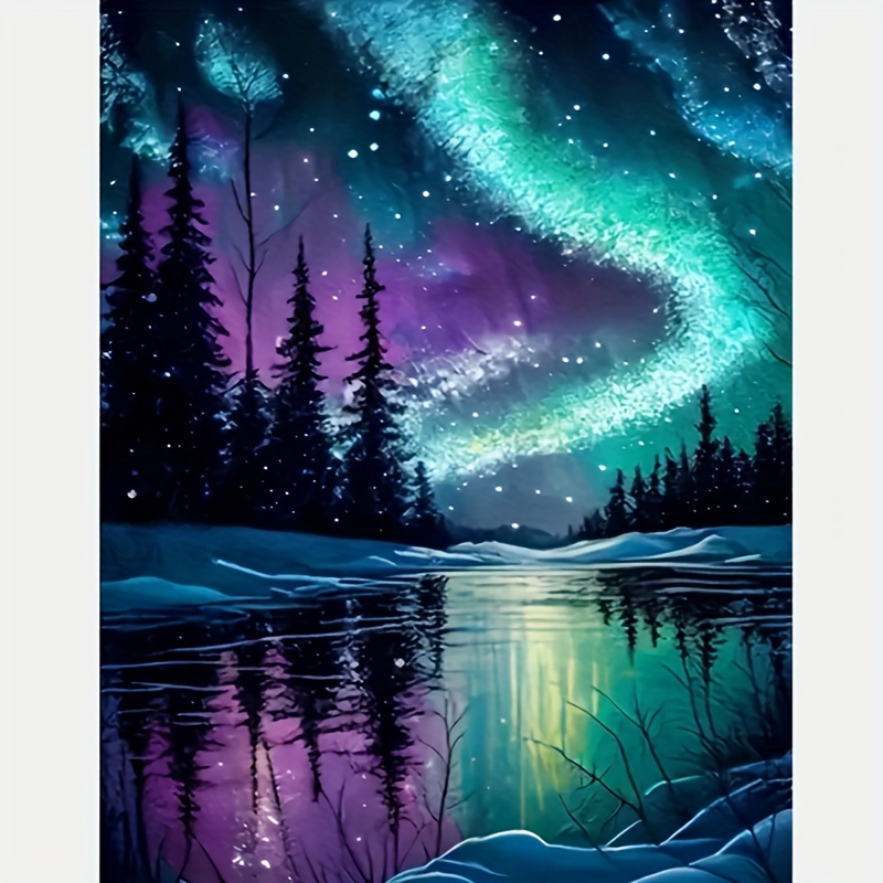 

5d Diamond Painting Kit - Aurora Forest Landscape | Round Full Drill Canvas Art | Diy Mosaic Embroidery Cross Stitch Craft | Wall Decor 30x40cm