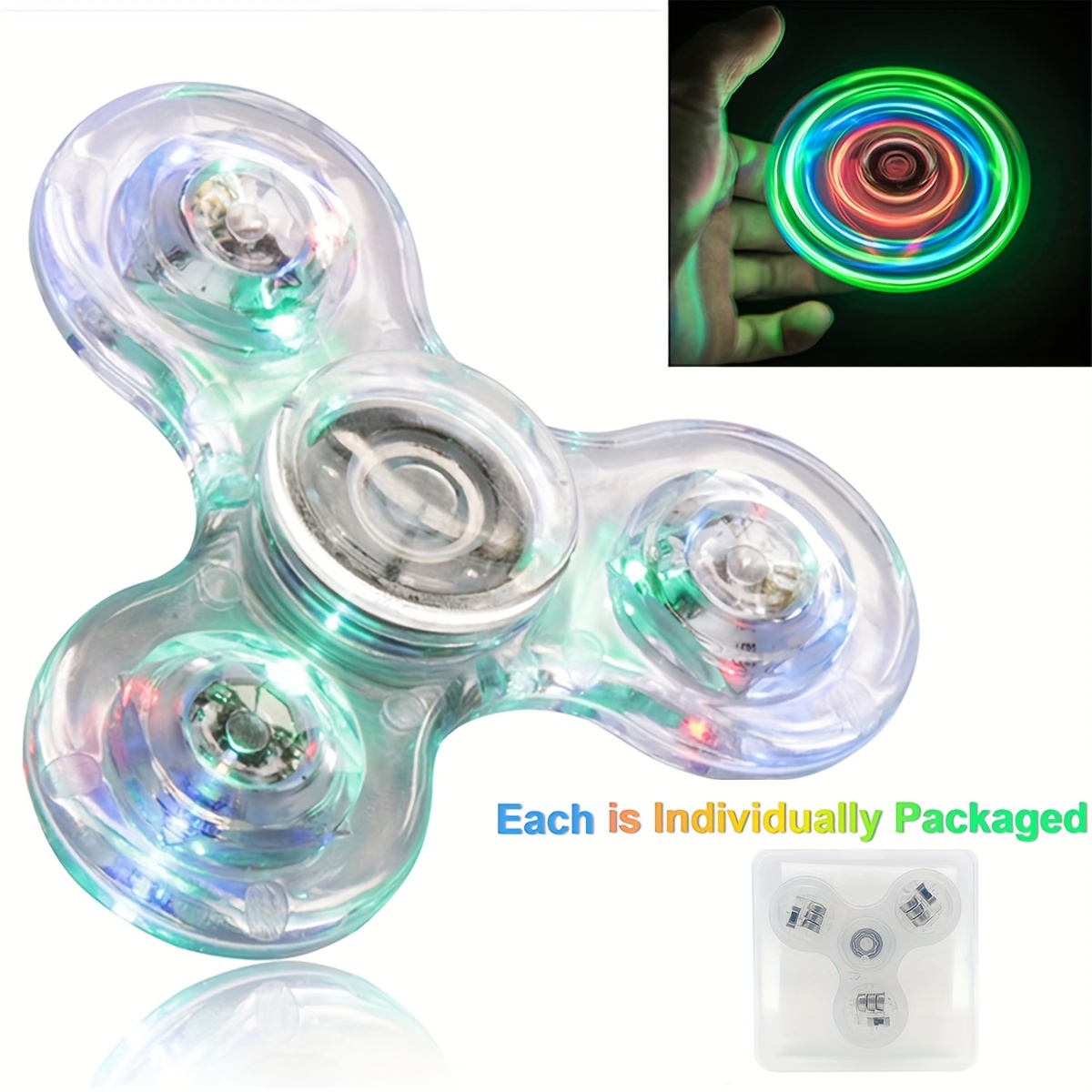 

1pc Colorful Led Luminous Gyro, Transparent Three-leaf Lamp Rotating Toy, With Transparent Storage And Savings Box