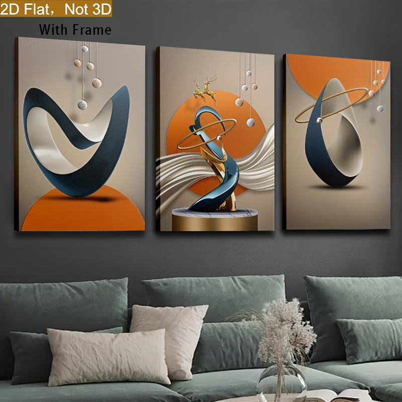 2d flat 2d flat effect 3pcs   to hang canvas modern art home decoration and wall art abstract geometric fashion trend version painting 0