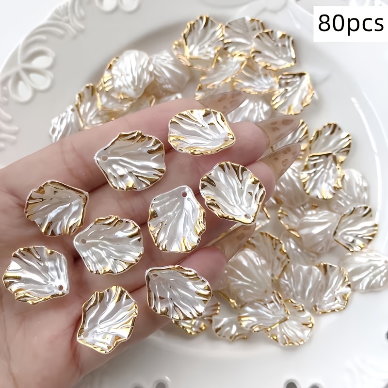TEMU 80pcs Acrylic 1.5 * 2cm Elegant Red, Black, Beige Leaf Shaped Resin Beads - For Jewelry, Bracelets, Necklaces, And Crafts | High Quality Acrylic
