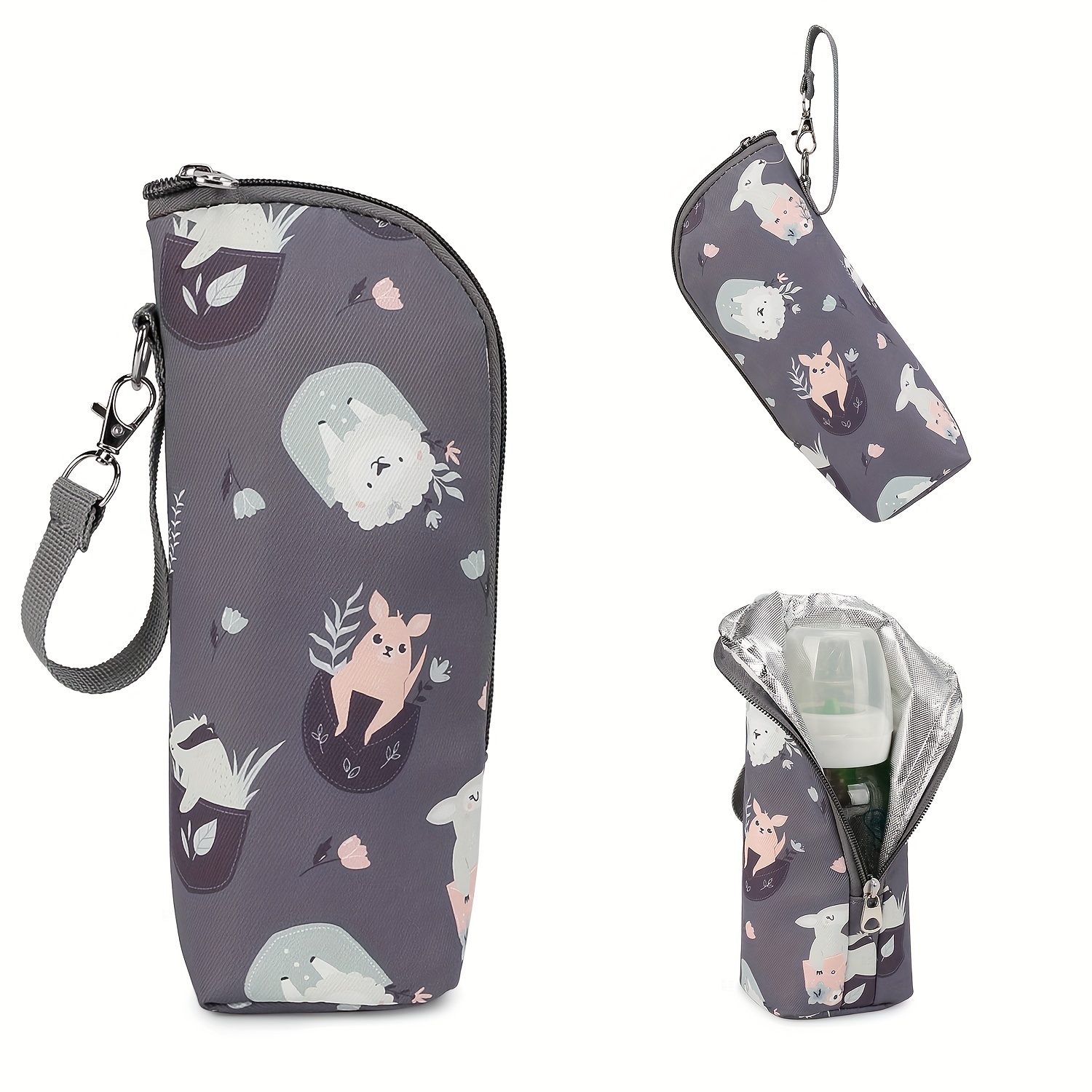cute animal print insulated bottle bag portable durable polyester mommy diaper bag with zipper closure ideal for travel and daily use travel diaper   design zippered bag diaper bag 0