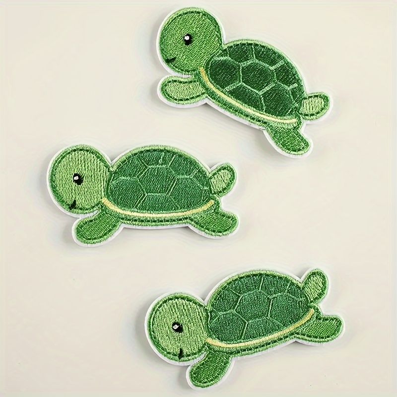 

3 Pcs Green Tortoise Iron-on Patches - Embroidered For Clothing, Backpacks, Hats, And More - Casual Style - Polyester Fabric