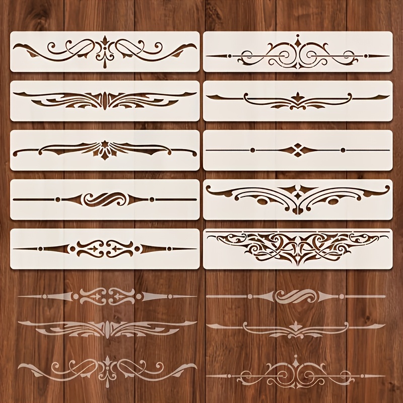 TEMU 10-pack Of Reusable And Washable Decorative Border Templates For Painting – Includes 10 Templates With Various Patterns Such As Lines, , And