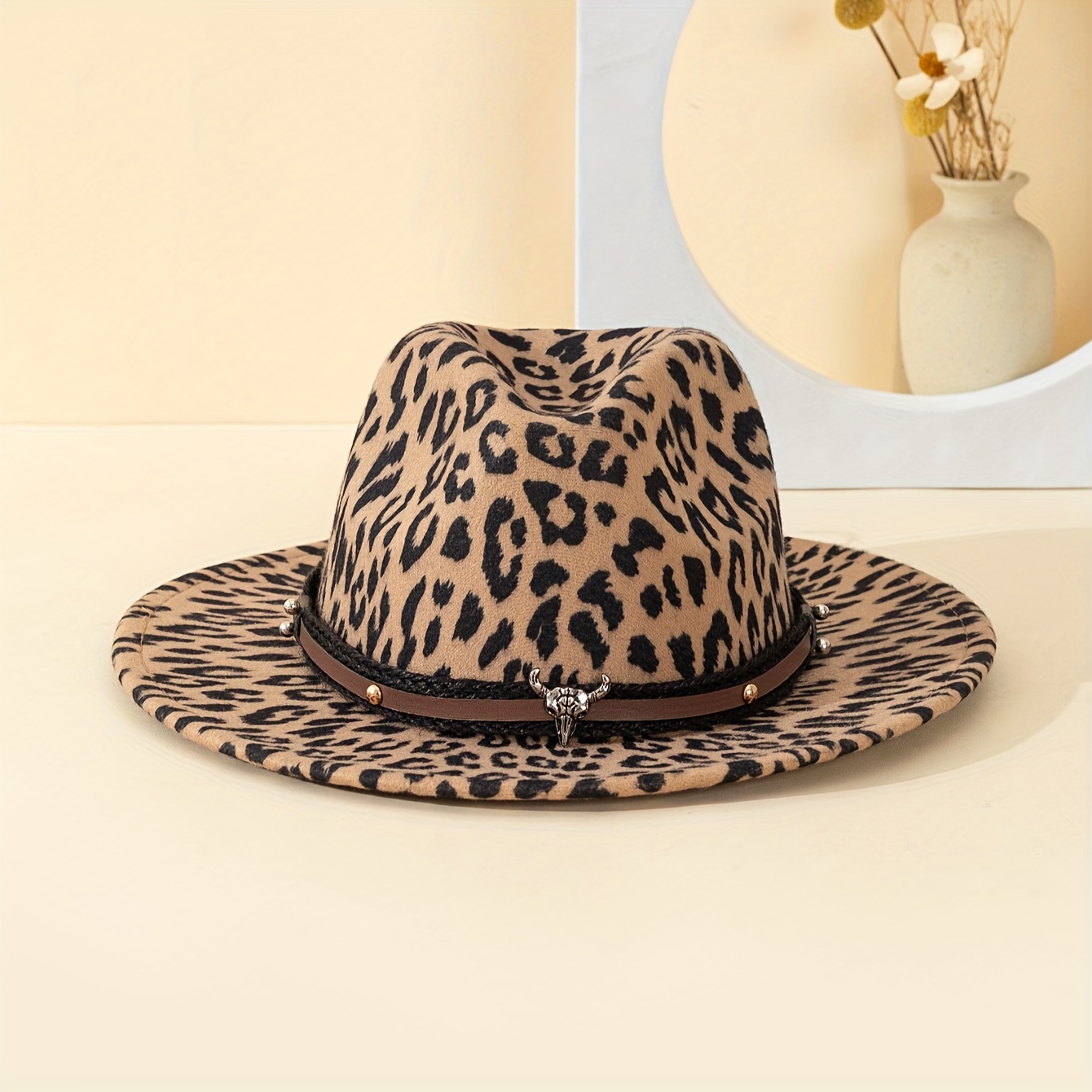 

Leopard Print Cowboy Hat With Detachable Rivet Accents - Vintage Western Style, Sun Protection, Outdoor Activities & Parties