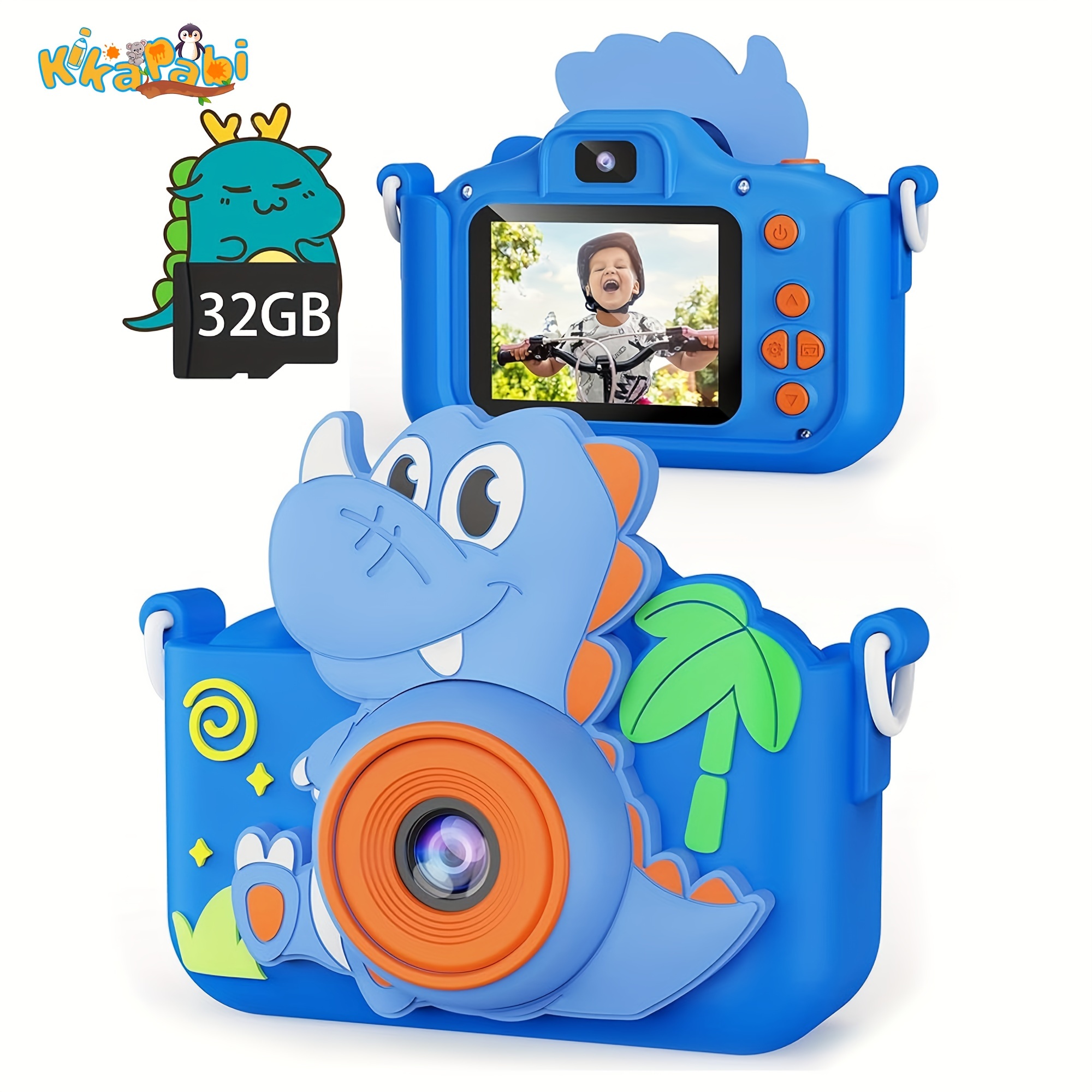 

Kikapabi Kids Camera Toy Digital Camera For Kids, Dinosaurs Birthday Gifts For Boys Age 3-12, 1080p Hd Video Camera For Toddler, Children Toys With 32gb Sd Card Christmas Gift