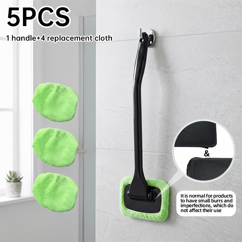TEMU 5pcs Long Handle Cleaning Brush Set, Including 1pc Long Handle And 4pcs Cleaning Cloth Covers, With Ergonomic Non-slip Handle - Durable Plastic,