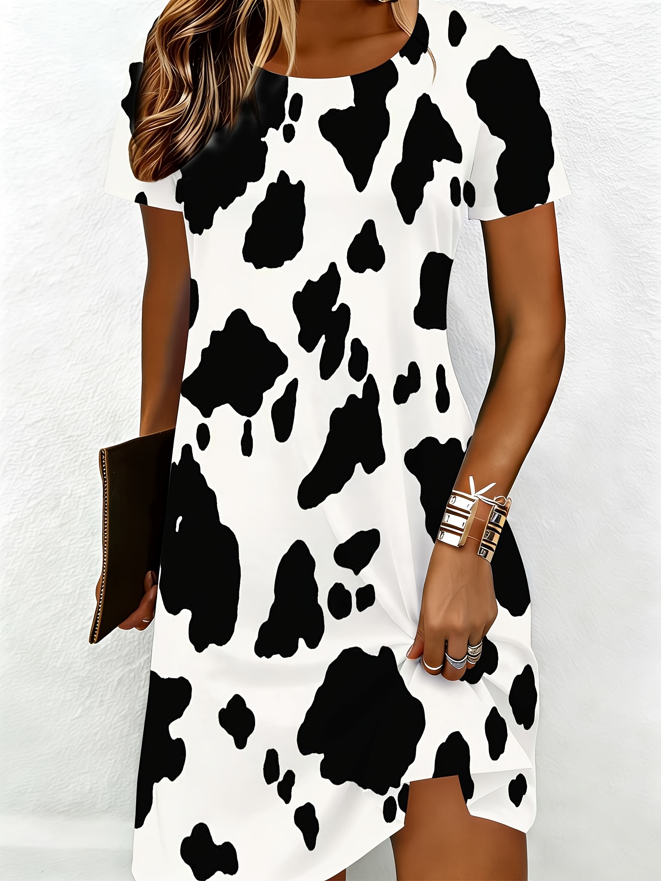 slim fit dress slacks Hillary Satin Mini Dress-Cow Print S main image 0