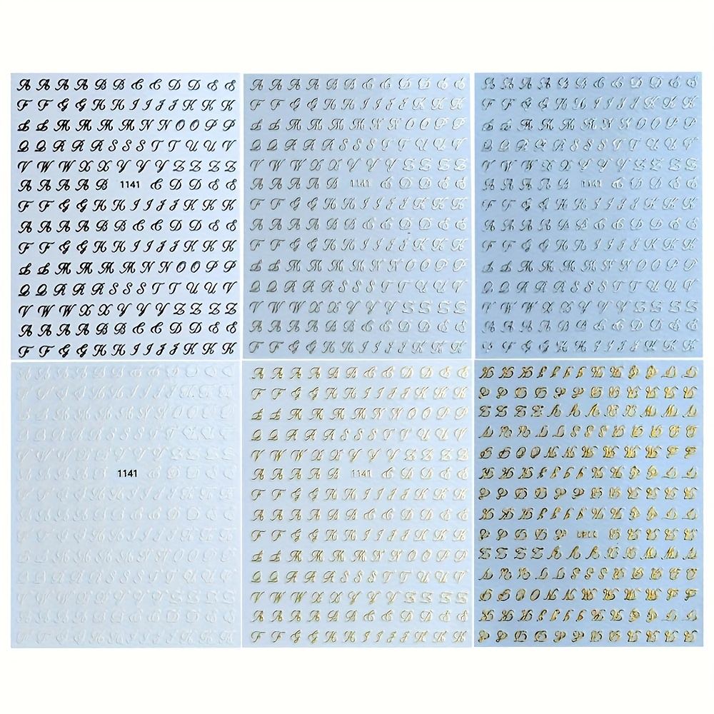 Image of 6 Sheets Of English Letter Stickers, Self-adhesive Nail Art Decals For Women, Nail Decoration Stickers, Nail Art Supplies