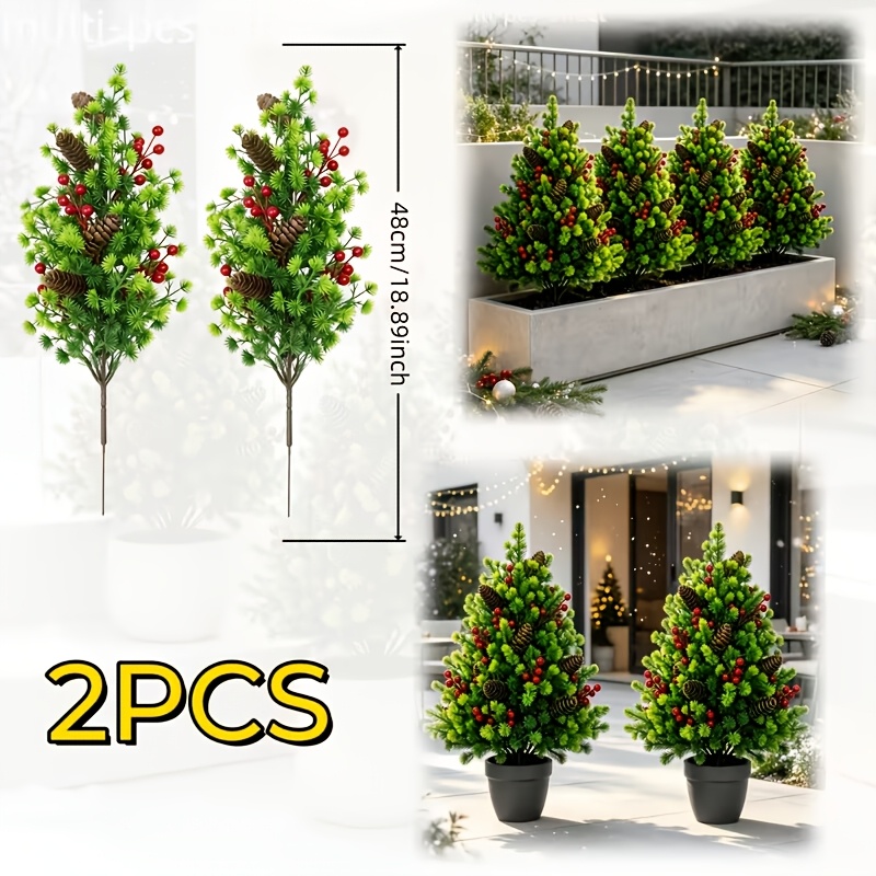 TEMU 2 Premium Artificial Christmas Trees With Red Berries And Pine Cones, An Essential For Indoor/outdoor Christmas Decorations. Suitable For