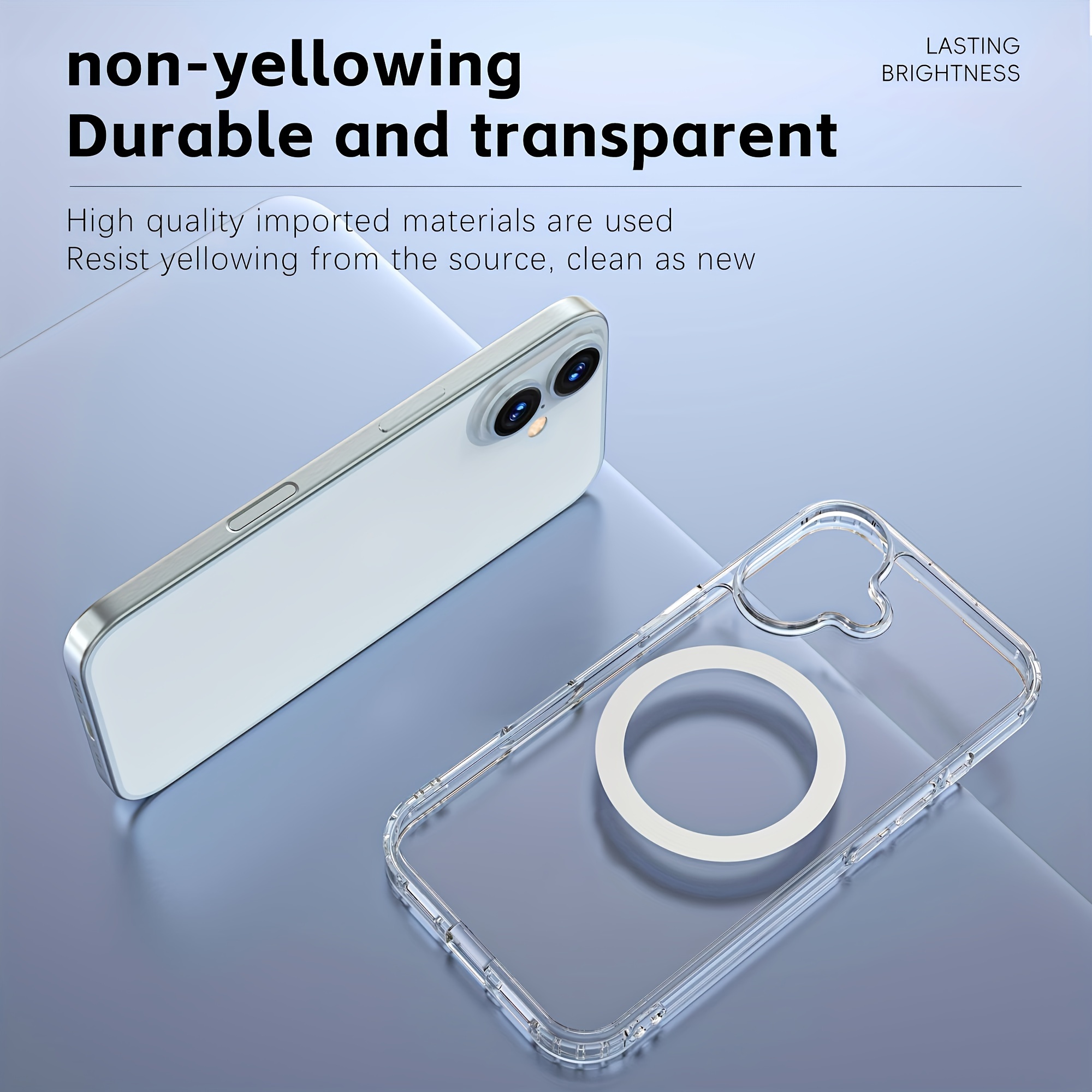 Magnetisk designfodral för 16 [kompatibel med trådlös laddare], stötsäker Slim 16 fodral, 6,1-tums Transparent_voghion.com