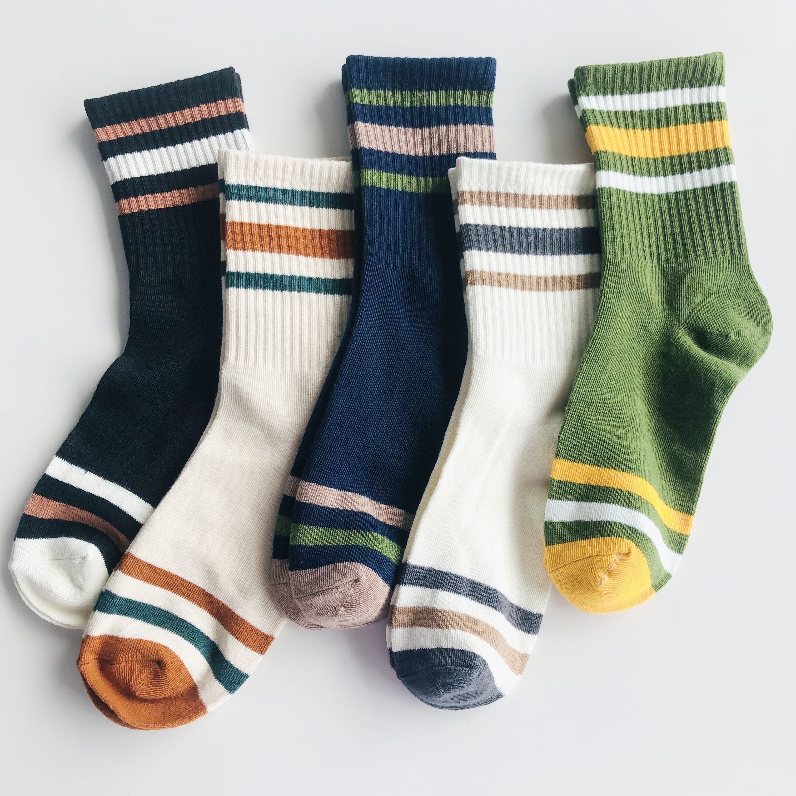 Image of 5 Pairs Of Summer Thin Striped Sports Socks For Men, Mid-calf Basketball Socks