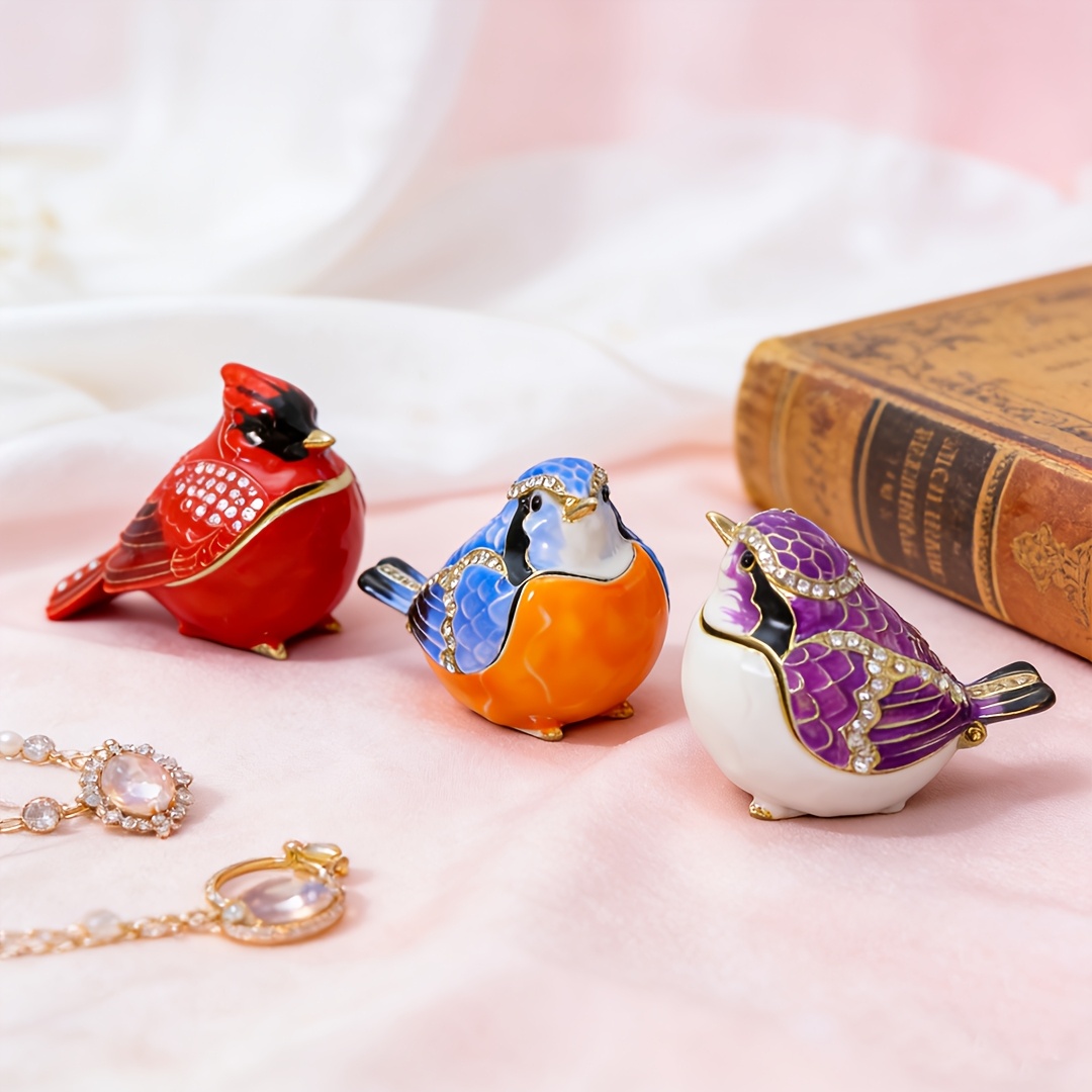 Enamel Encrusted Diamond Lucky Blue Bird Decorative Jewelry Box