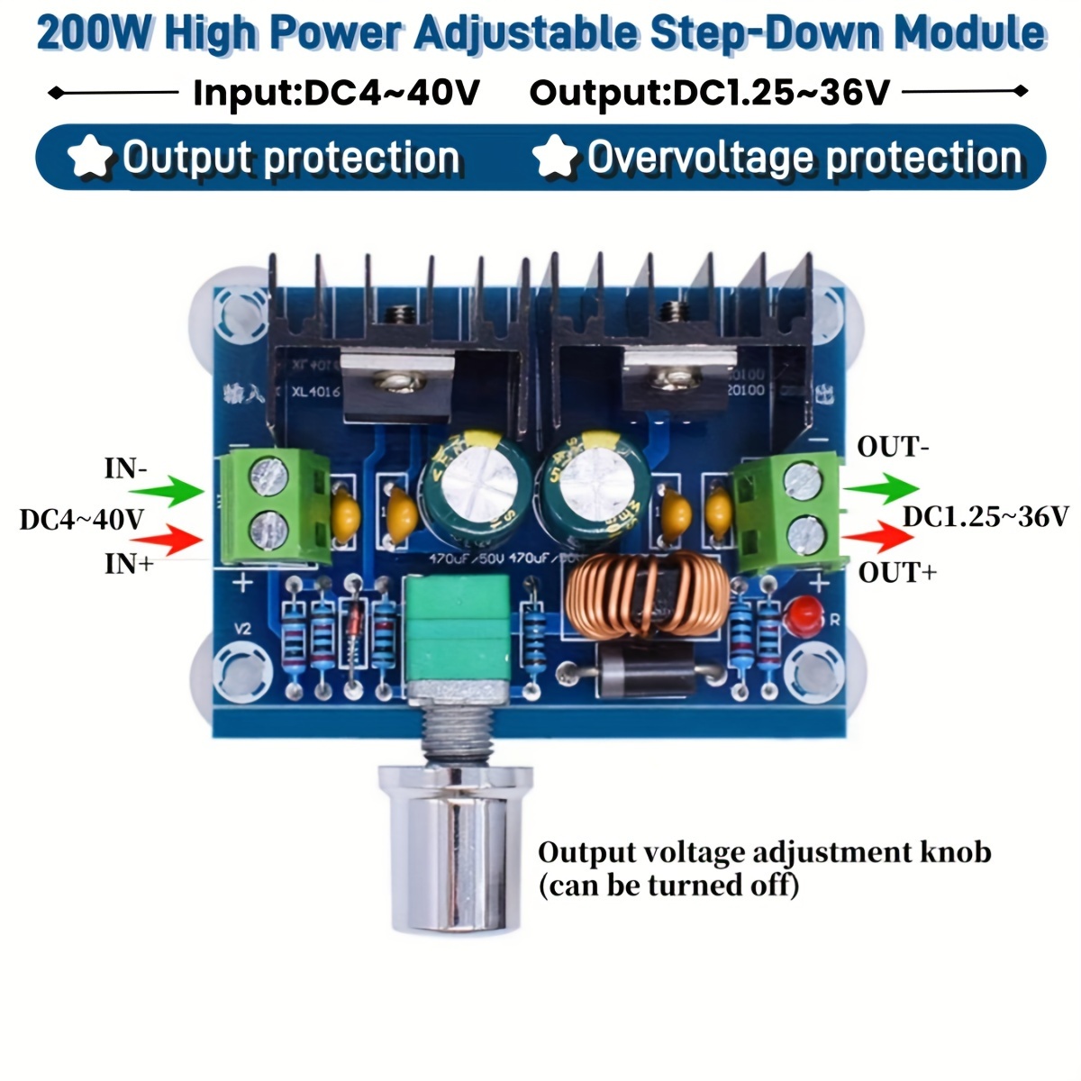 

Dc-dc Converter With Pwm Adjustment, 8a (200w) - Overcurrent & Protection, Ideal For Electrical Applications