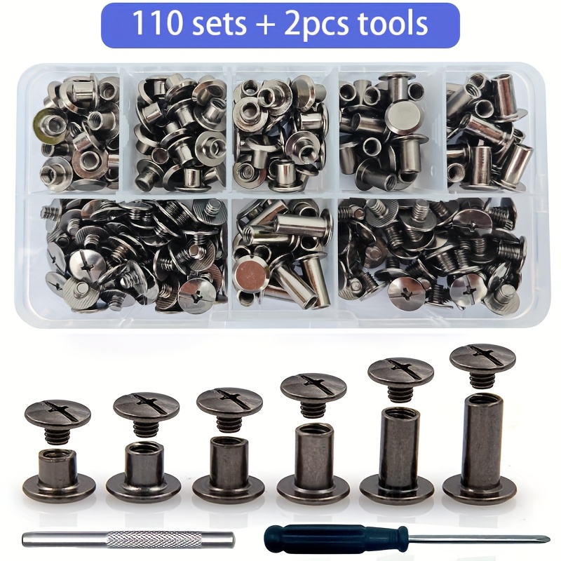 

110 Sets Of Iron Leather Craft Rivets, Hole And Screwdrivers For Diy Leather Goods, Luggage, Clothing Decoration, Repairs, Craft Belts, Bags, Shoes, Wallets, Binding Accessories