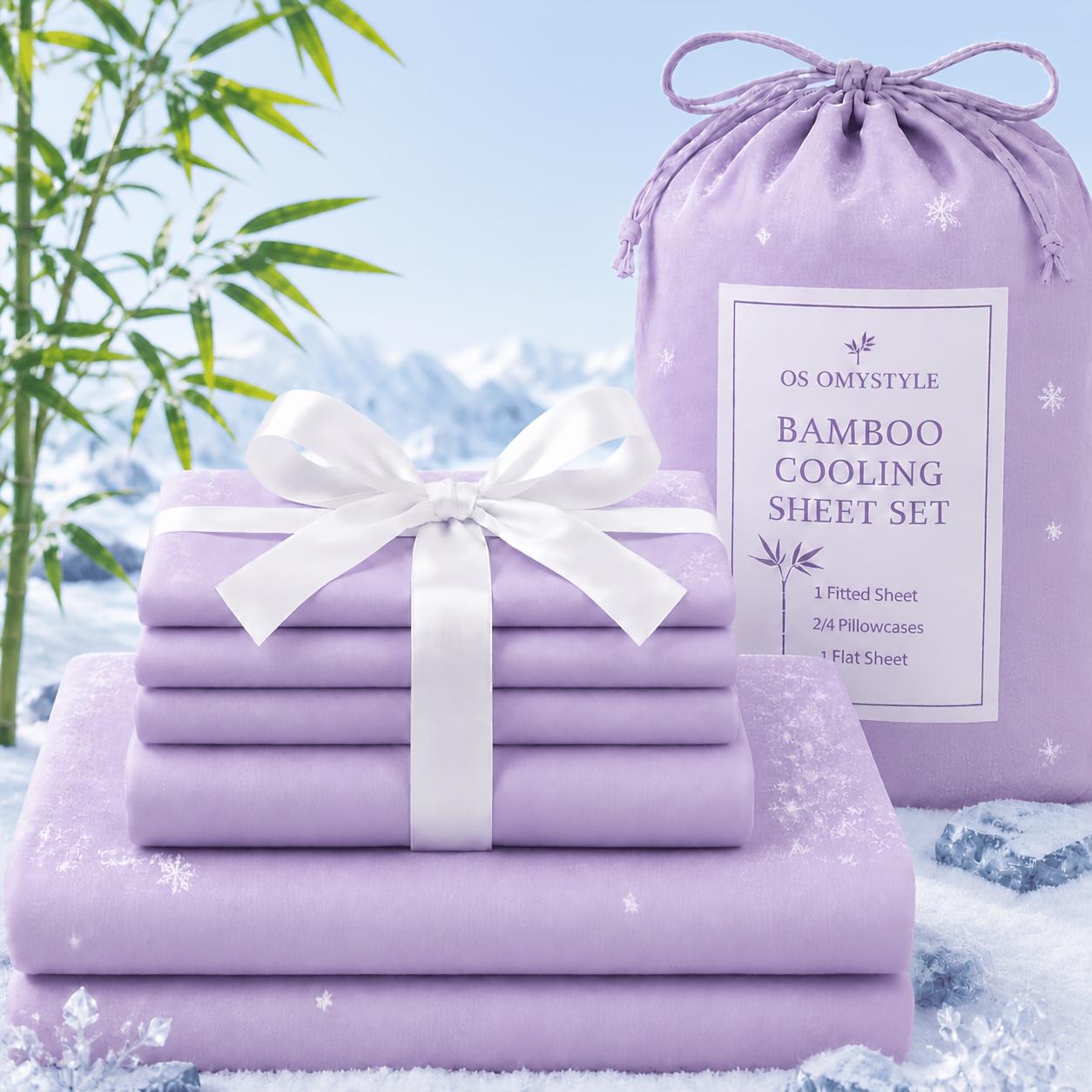 TEMU 4/6pcs Cooling Bamboo Sheet Set, Breathable Cooling With 16 Inch Deep Pocket Fitted Sheet, 360° , Flat Sheet And Pillowcases, Ultra Soft
