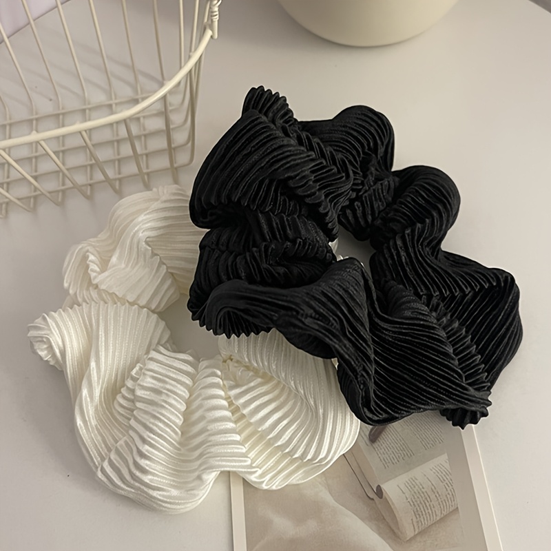 TEMU 2pcs French Large Hair Tie Women's Headwear And White Easy Pleated Glossy Hair Rope Hair Accessory