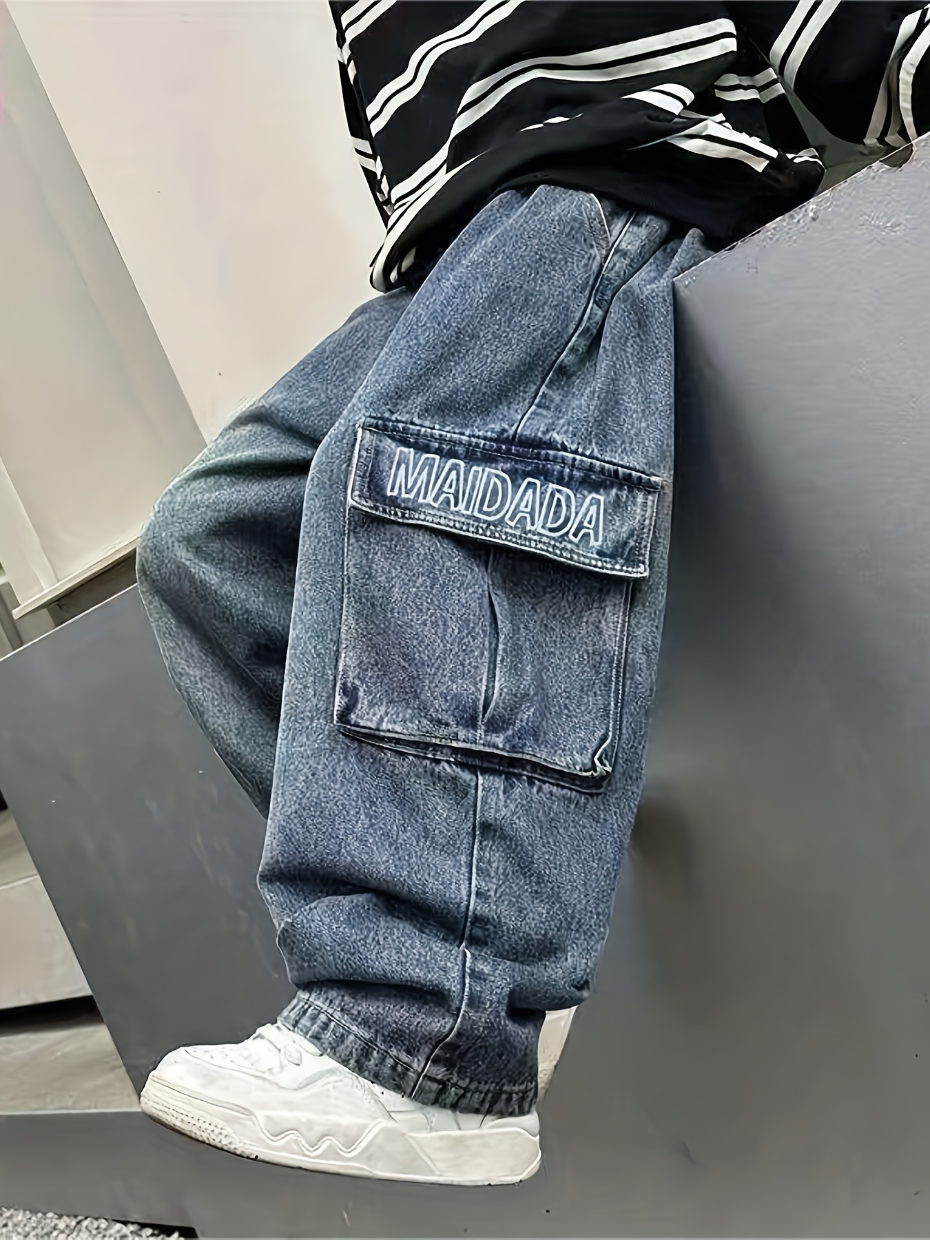 Jean Baggy Garçon Avec Taille élastique Et Poches Cargo - Coupe Large Confortable Pour 5-14 Ans