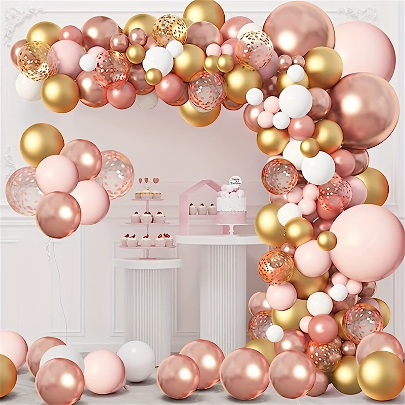 

134pcs Rose Golden Metal Golden White Blush Color Balloon Flower Wreath Suitable For Ladies Princess Engagement Bride Gift Wedding Single Ladies Birthday Party Decoration Mother's Day Valentine's Day