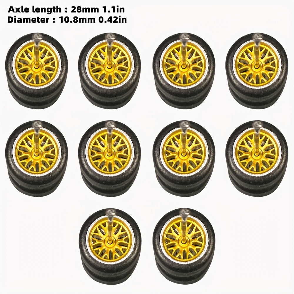 Image of 1/64 Scale Model Car , With Rubber Tire, 5 Set Pack For 5 Car, Axle 28mm, Diameter 11mm, Bronze And Silver , Refitting Parts For Model Car, Hobby Modified Parts