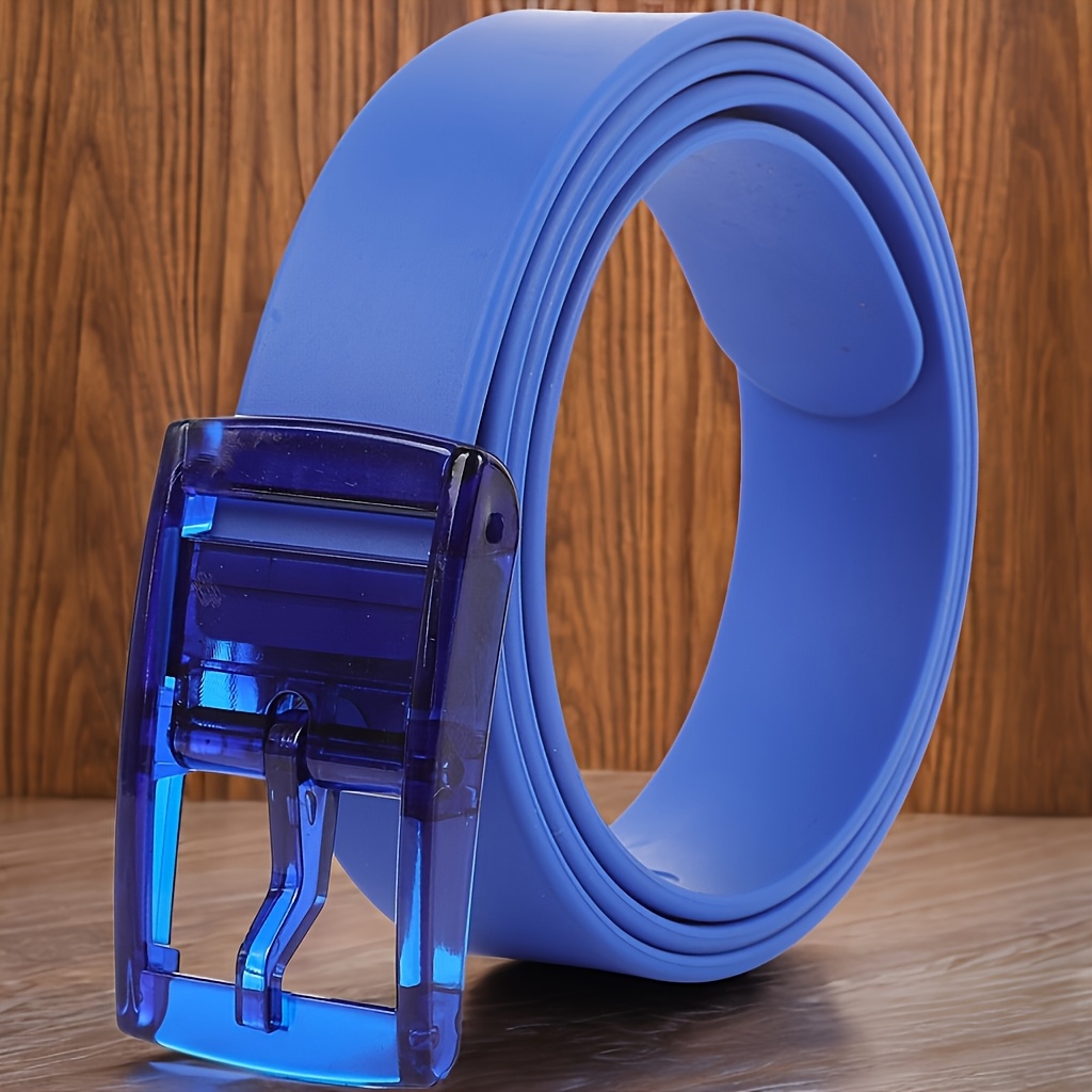 TEMU Men's Fashionable Silicone Belt With Plastic Buckle - Available In White And , Suitable For Casual And Formal Occasions. The Adjustable And