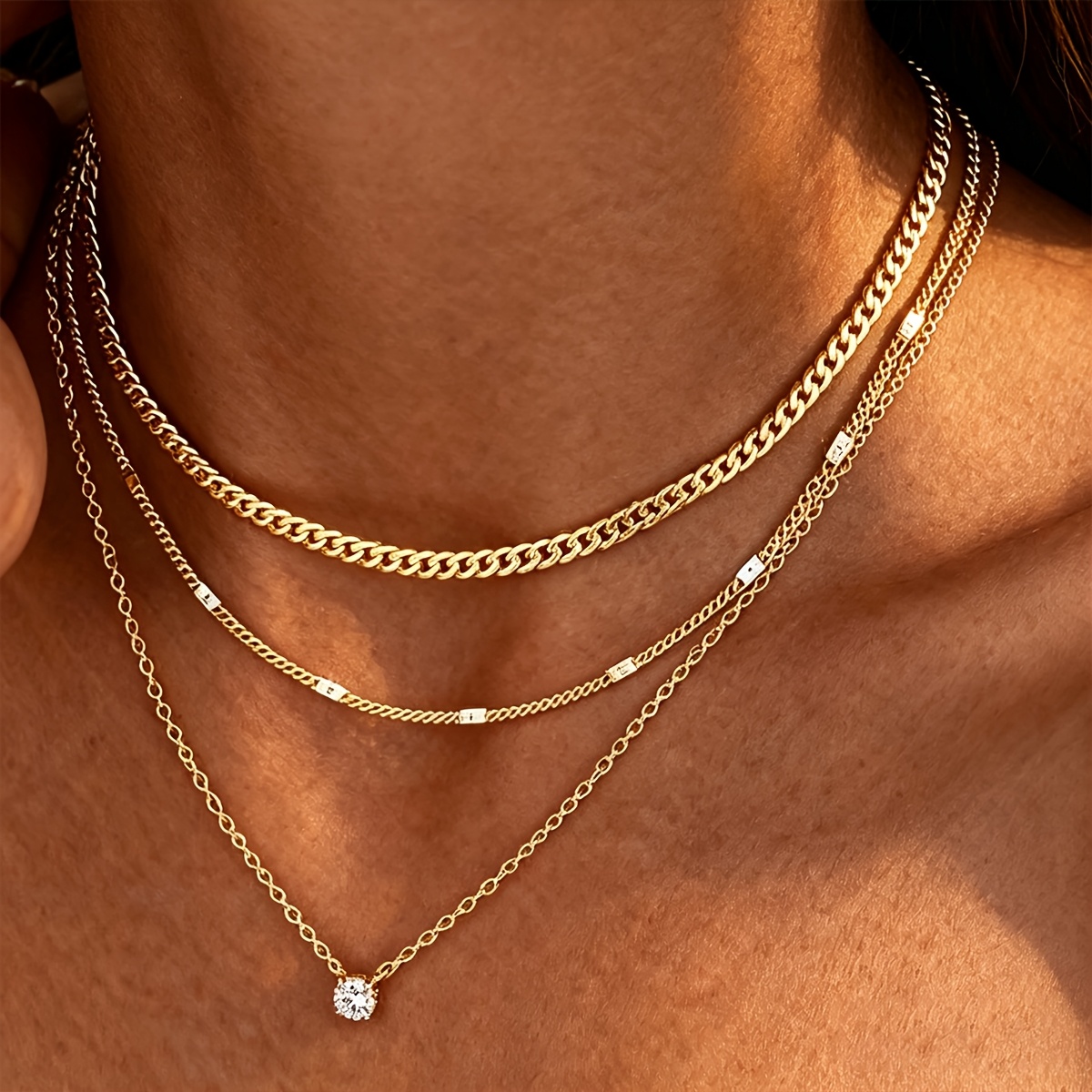 Women's 18K Gold Plated Layered Necklace Set