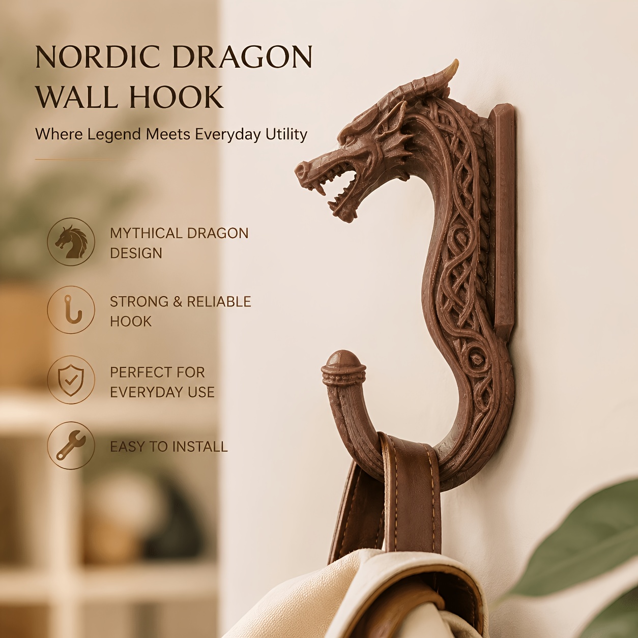 TEMU Gancho de pared Nórdico Sin Tornillos Incluidos Celta Colgador de Pared Decorativo Vintage Medieval para Abrigo Sombrero Estante para Colgar