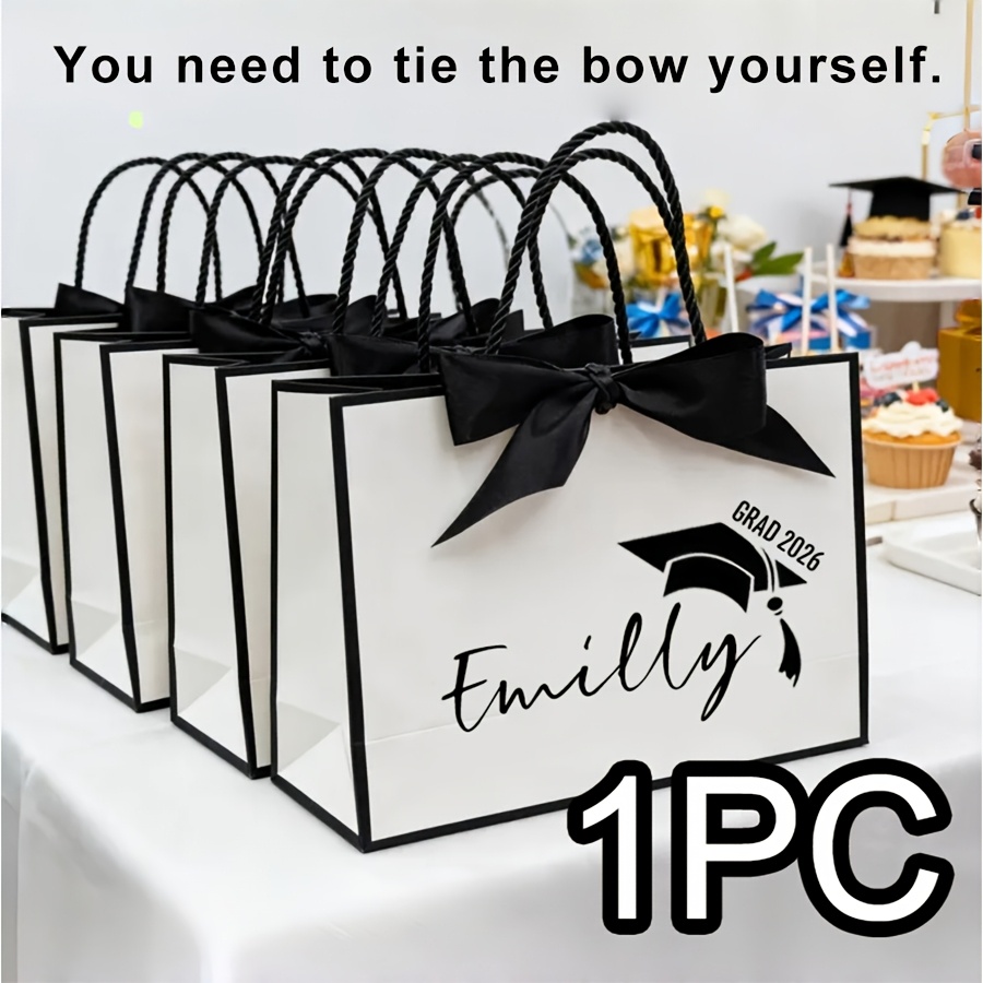 TEMU Gift For Her/him 1pc Personalized Customized Graduation Gift Bag, Graduation Party Handbag, Bow Style, Personalized Name Gift Bag, University