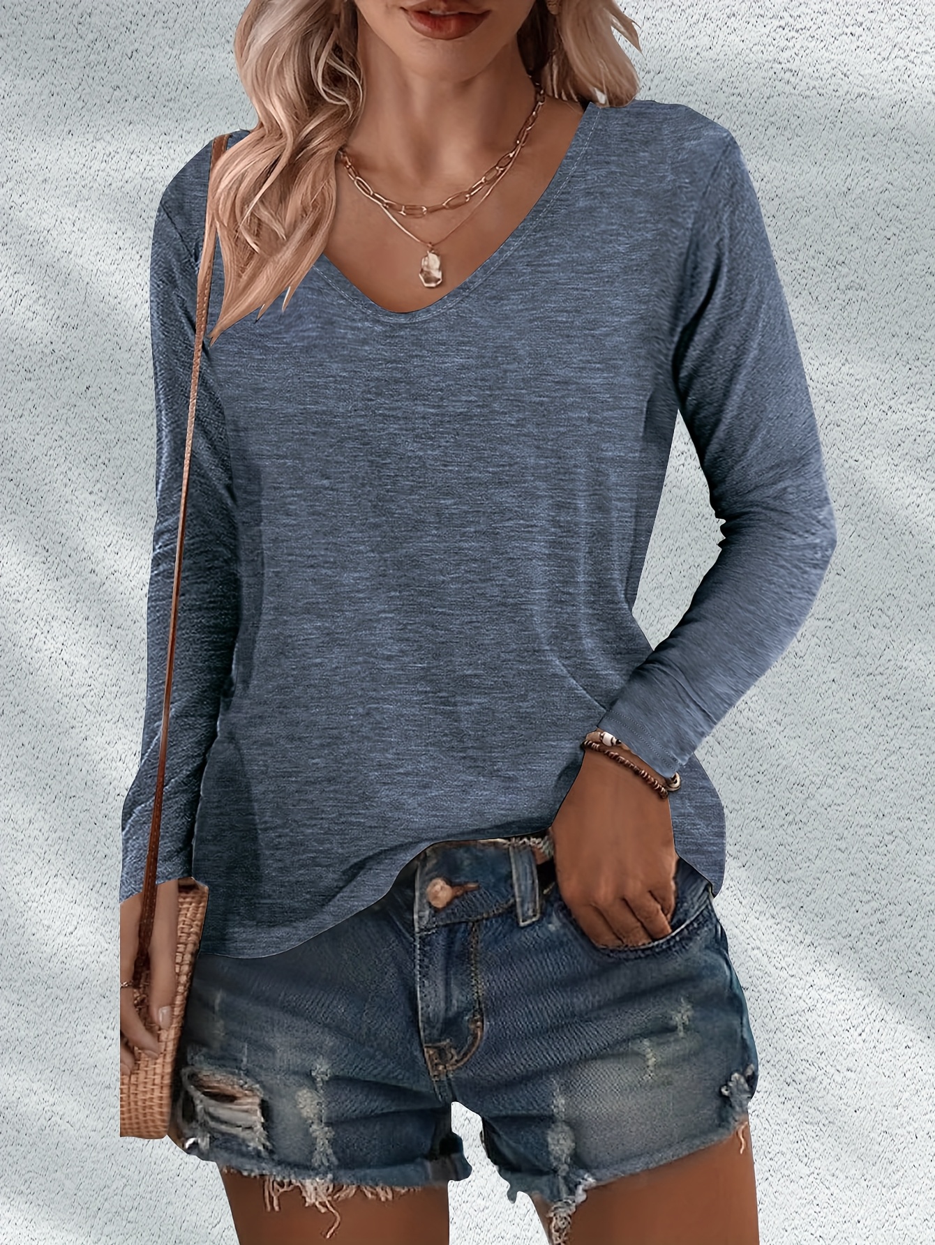 3pcs womens casual v neck long sleeve t shirts soft stretchy fabric solid color basic tees for   layering   regular fit pullover   layering fashion versatile clothing comfortable wear Product details 5