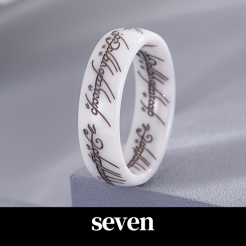 Runic Script Gothic Ceramic Men's Ring for Casual Attire