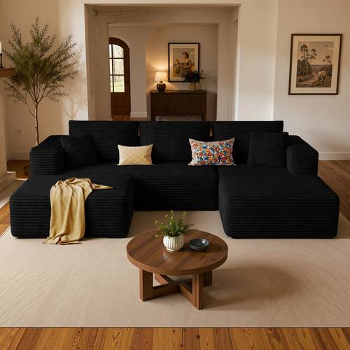 Modern Modular Couch with Chaise, Modular Sectional Sofas for Living Room, Deep Seat Boneless Sofa Bed, No Sleeper Sofa, Plush Corduroy Fabric