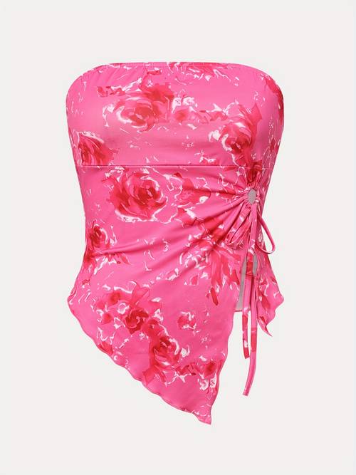 y2k womens off shoulder crop top with adjustable drawstring floral print stretchy fabric asymmetrical hem machine washable for casual or dressy outfits outfit enhancer trendy neckline highelastic material