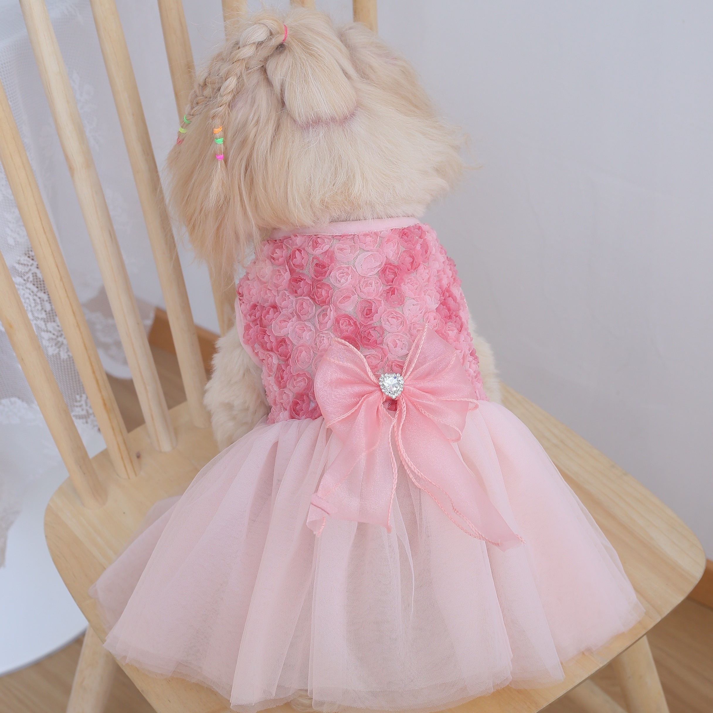 

Chic & Diamond Bow Tulle Dress For Pets - Weddings & Parties, Ideal For Small To Medium Dogs And Cats