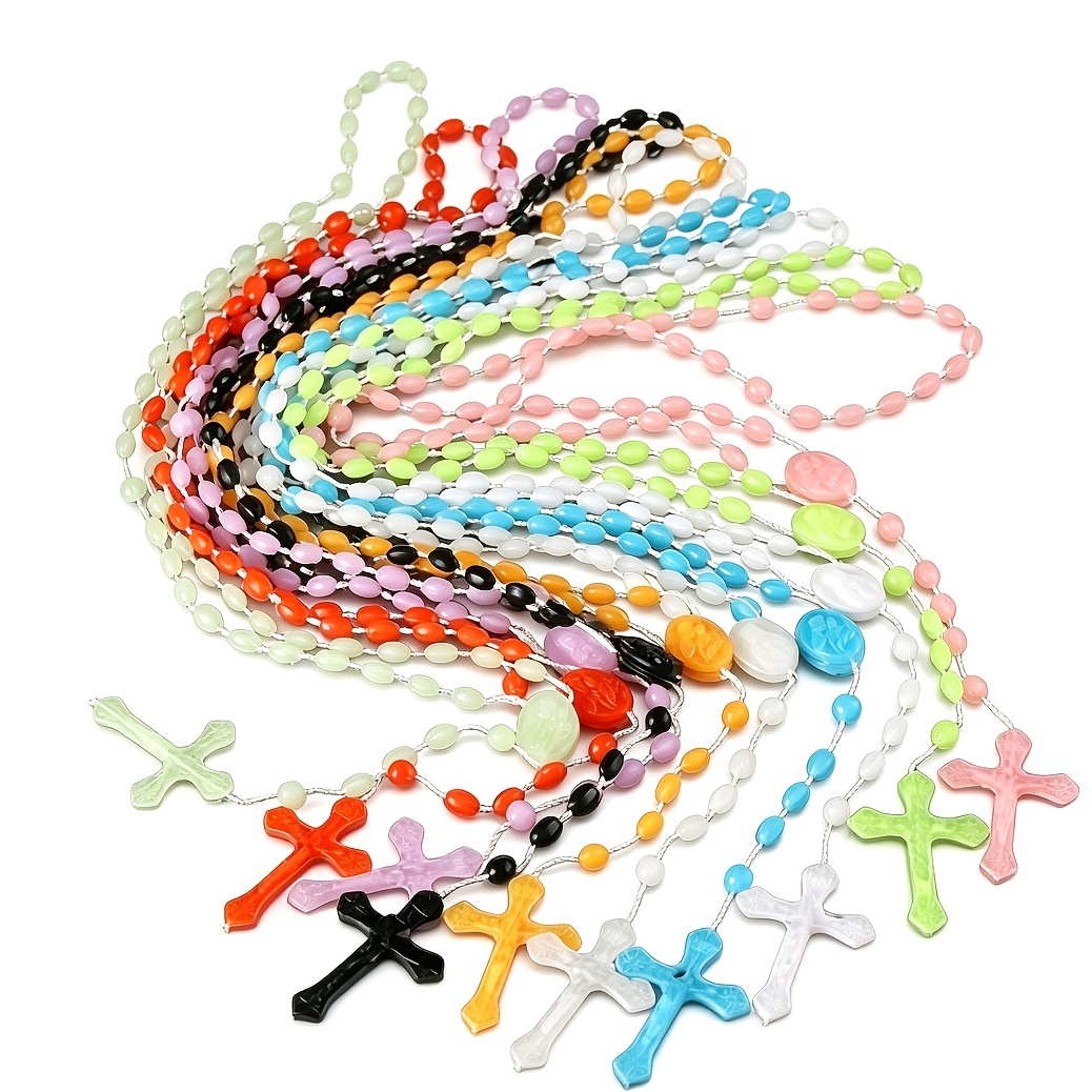 9pcs Multicolor Resin Prayer Bead Necklaces