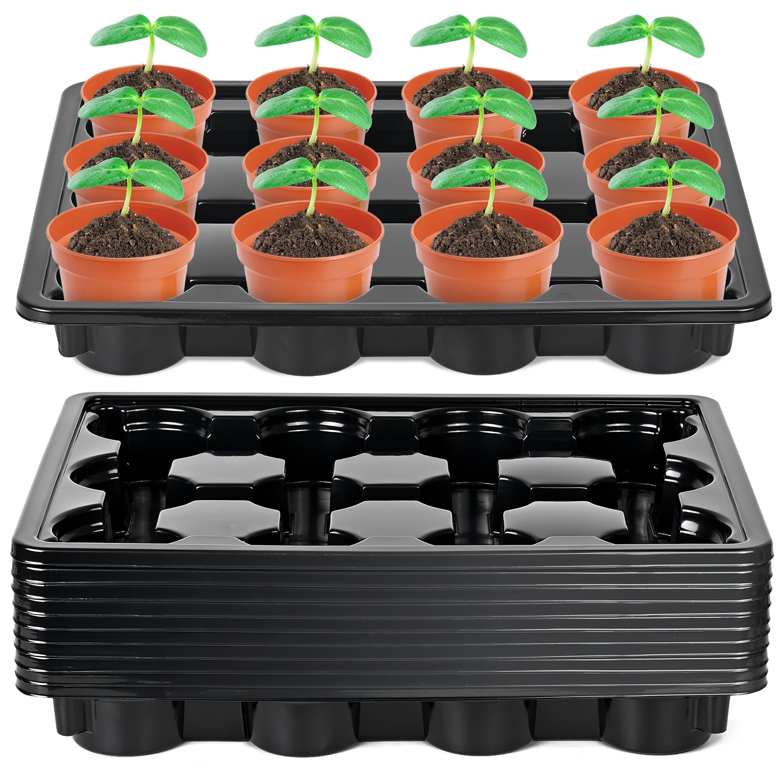TEMU 12 Cell Round Nursery Pots Trays Thickened Durable Seedling Starting Germination Flowerpot Trays Shuttle Carrying Trays For Holding 3 Inch