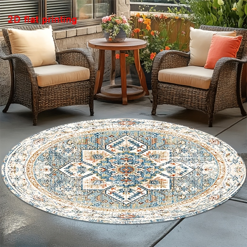 blau weißer runder teppich vintage modern stil