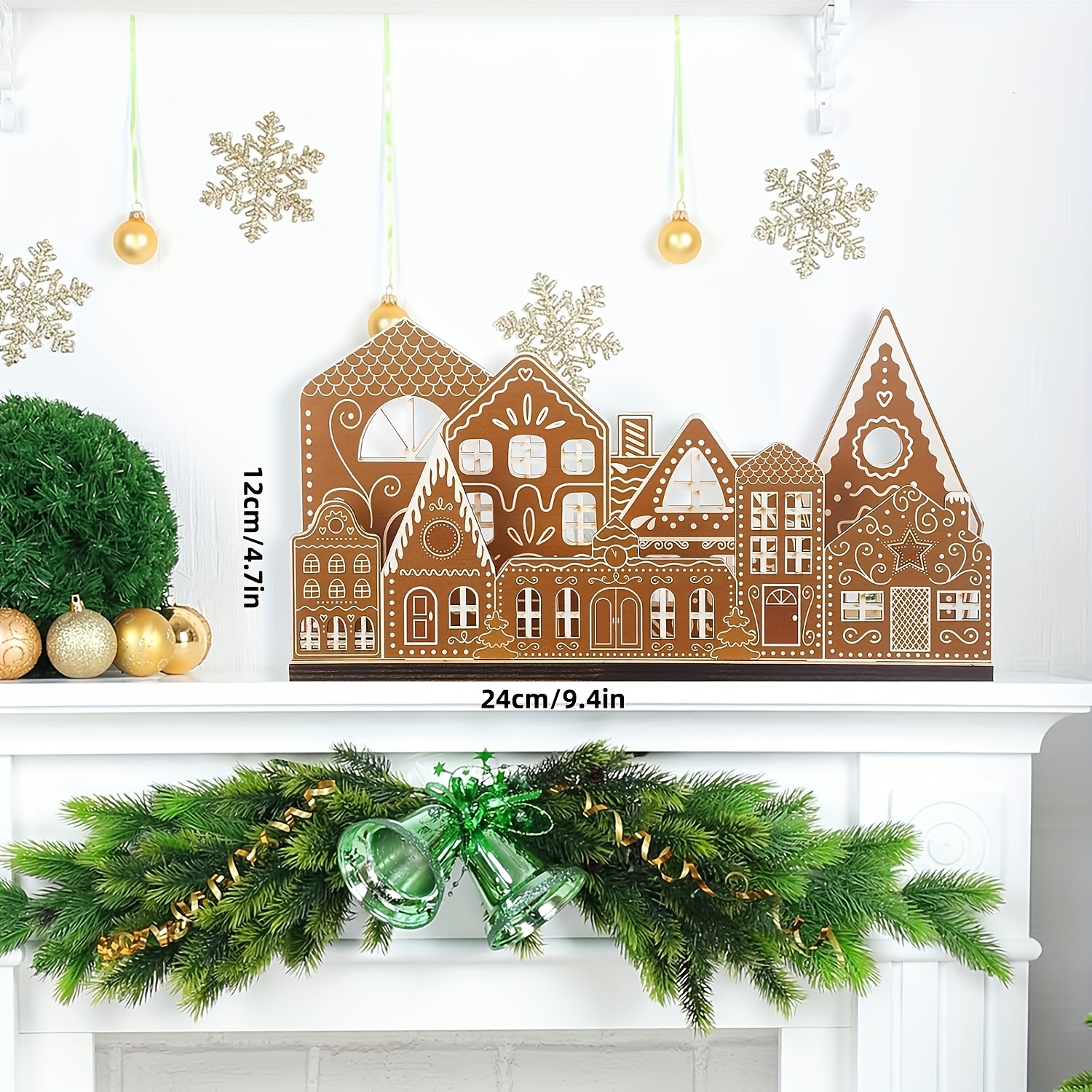 TEMU 1pc Christmas Themed Gingerbread House Town Decorative Ornament, Hollow-out Carved Design, , For Home Fireplace/wall Decoration, Suitable For