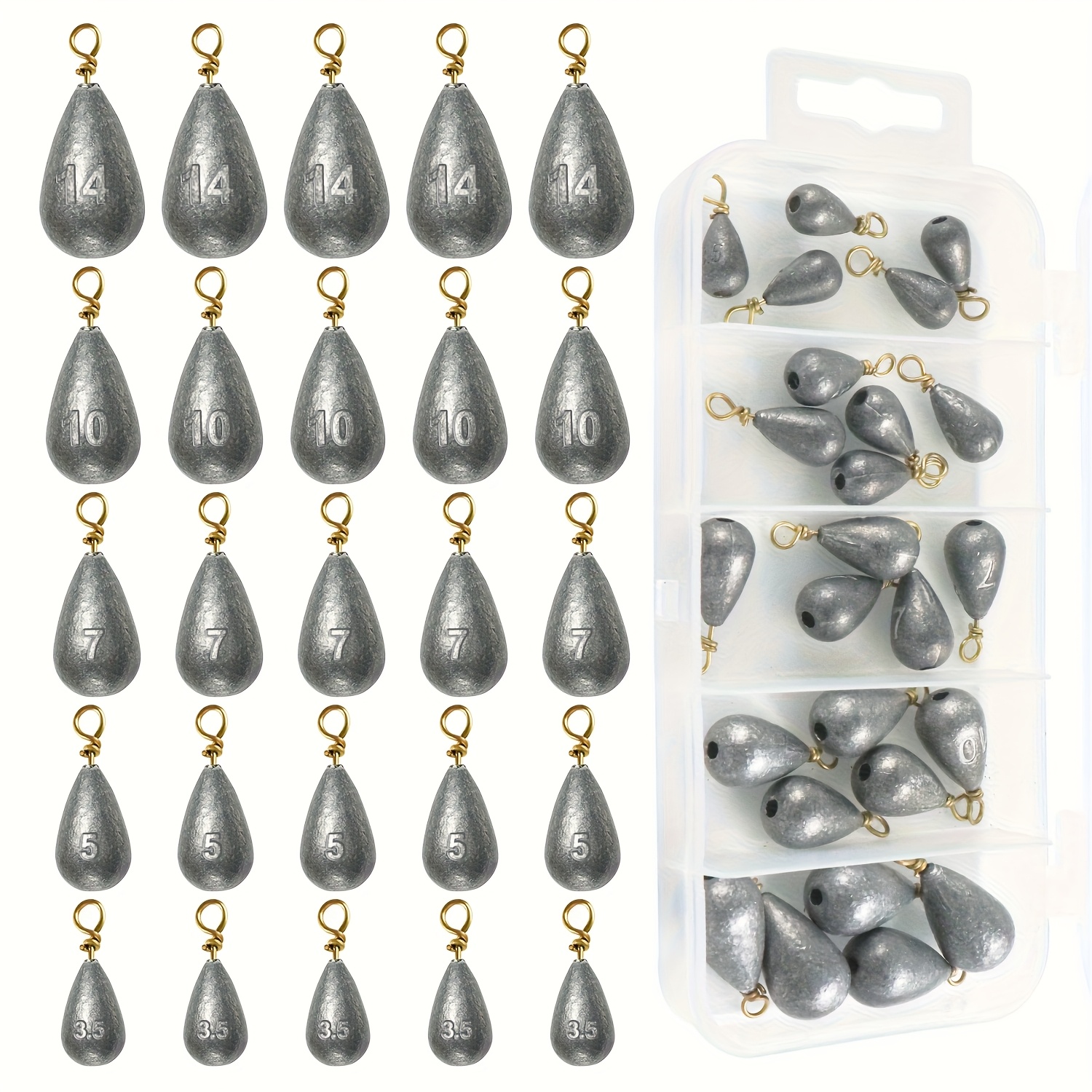 10/25pcs Teardrop Swivel Ring Sinker Rig Hook Sinker Teardrop Sinker Fishing Tackle Accessories